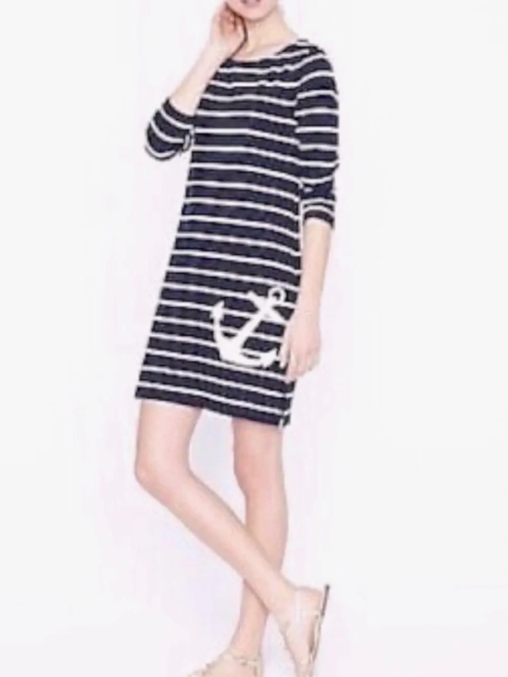 J. Crew Navy & white stripes dress with anchor Detail 100% cotton sz XXS likenew